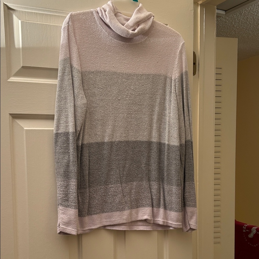 Croft & Barrow Pink and Gray Striped Turtleneck Sweater